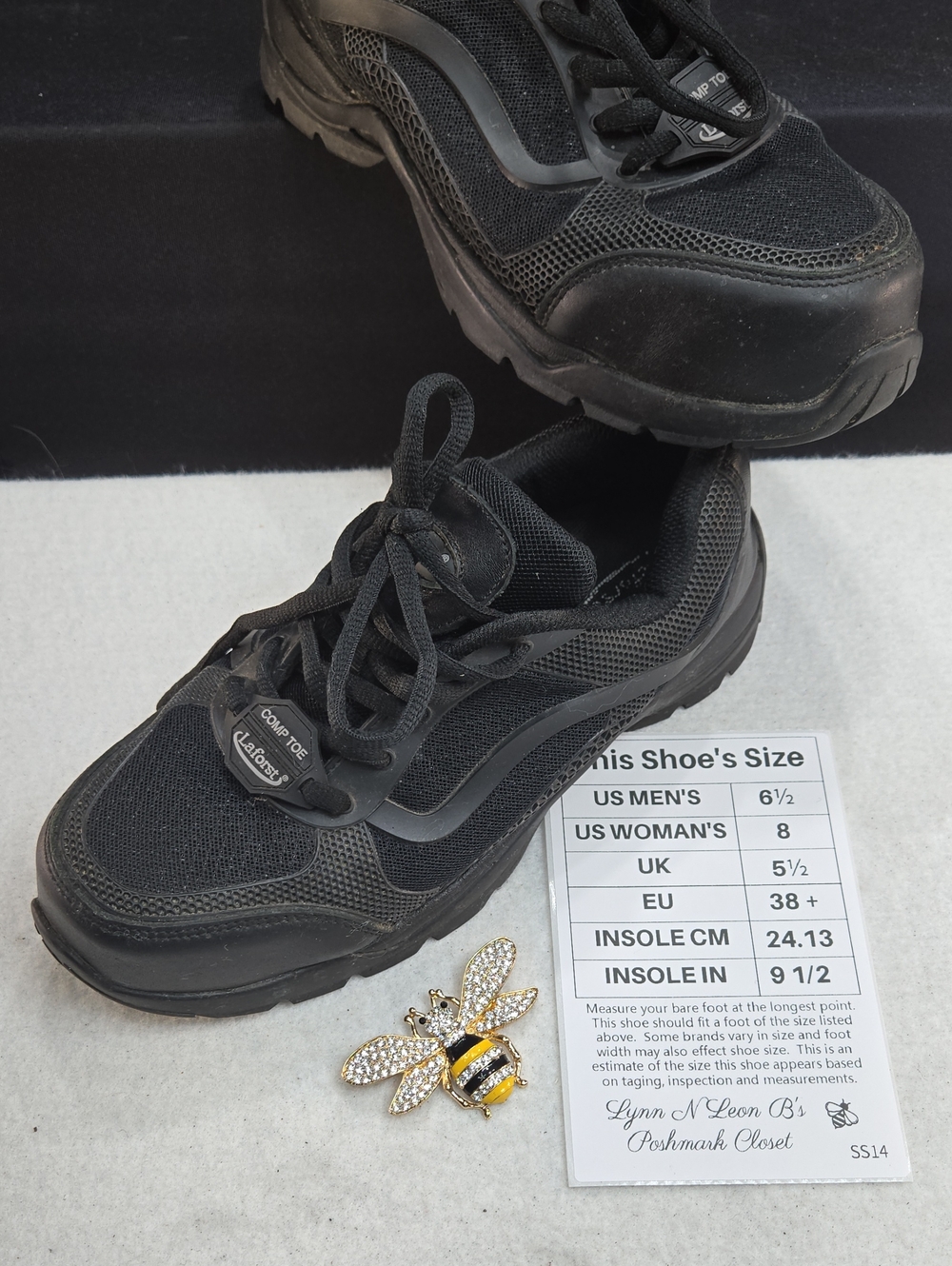 Woman's Laforst Composite Safety Toe Black Leather Work Shoes.